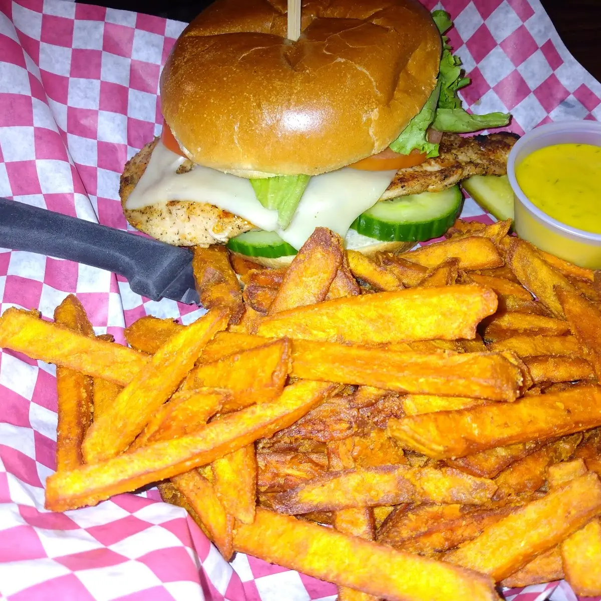 Grilled Chicken Breast Burger Sweet Potato Fried