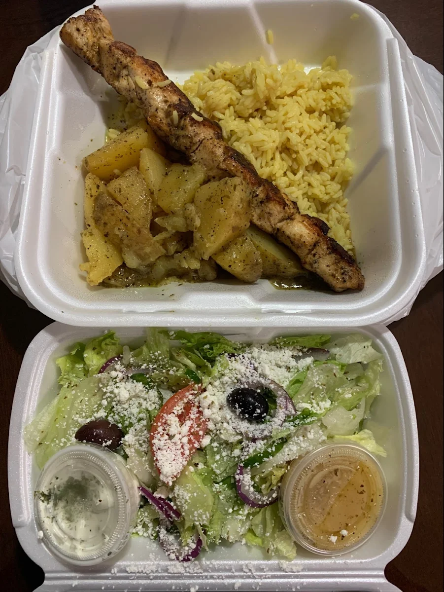 Chicken Souvlaki Dinner, Three Kretans Greek Restaurant