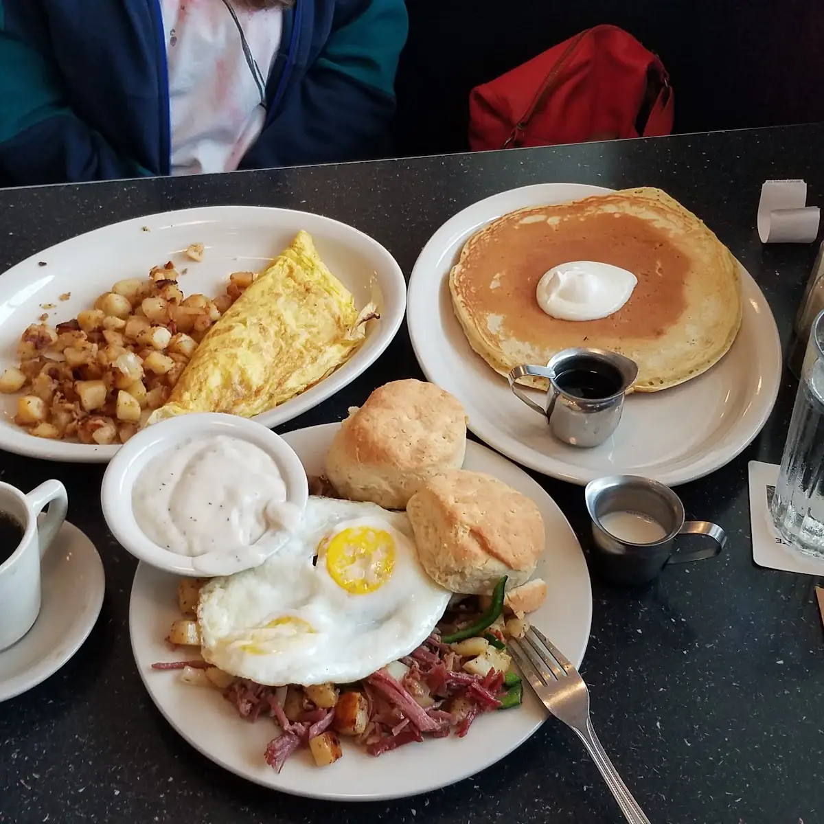 Two Eggs with Meat and a Pancake