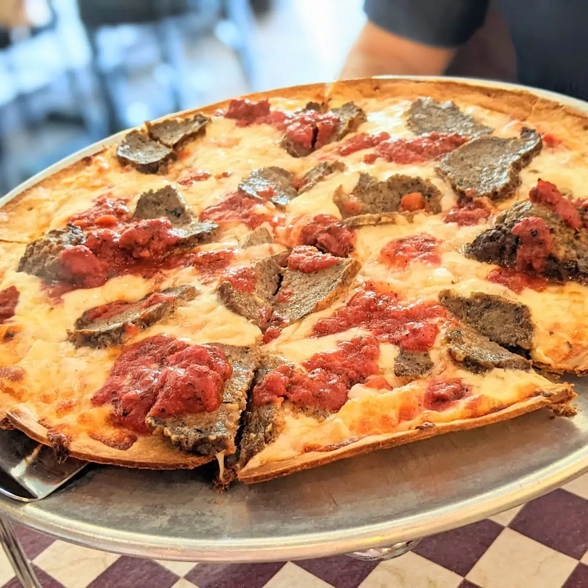 Thin Crust Meatball Pizza