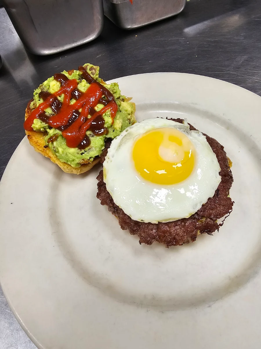 Avocado Toast Breakfast Burger with BBQ and Sriracha