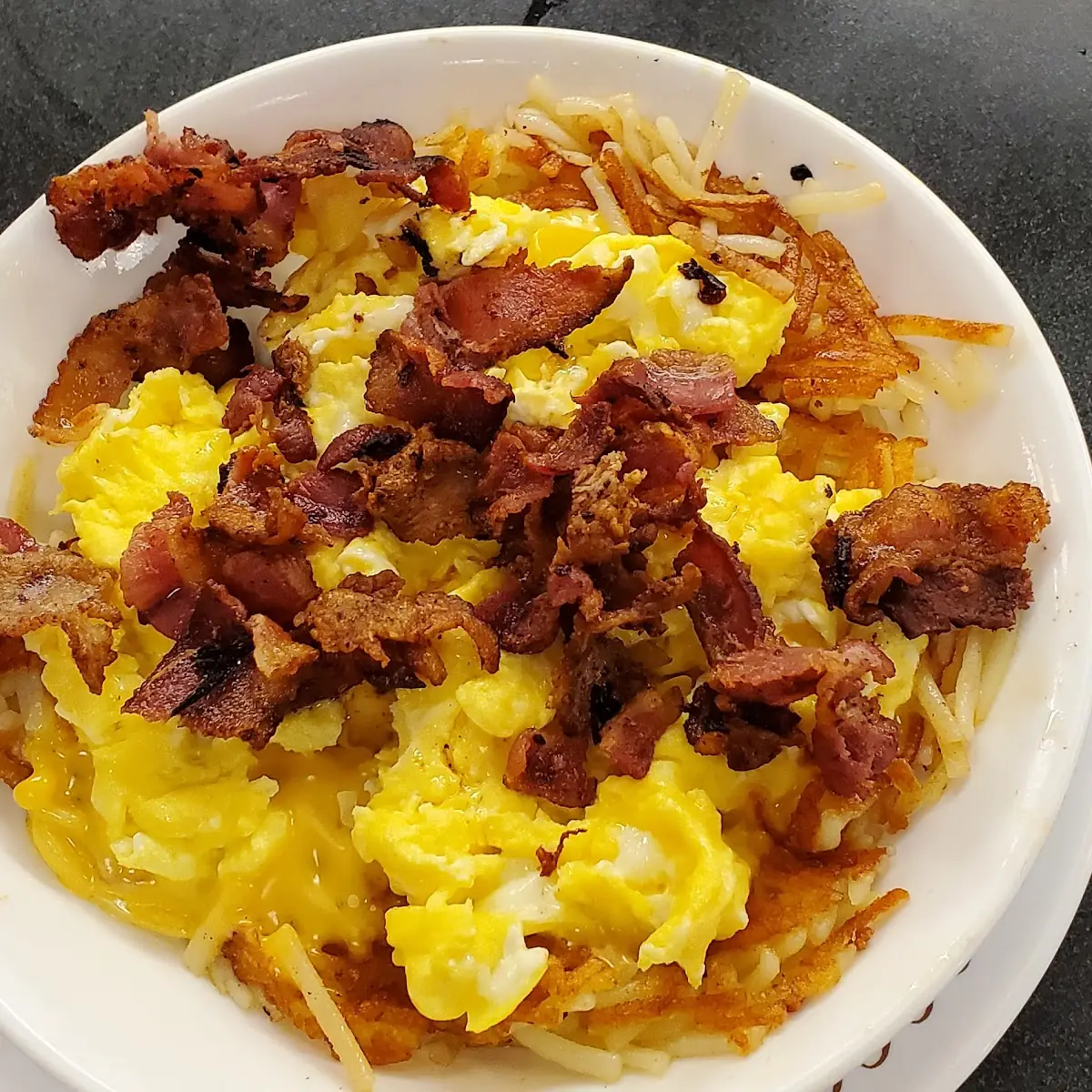 Bacon Egg Cheese and Hash Browns Bowl