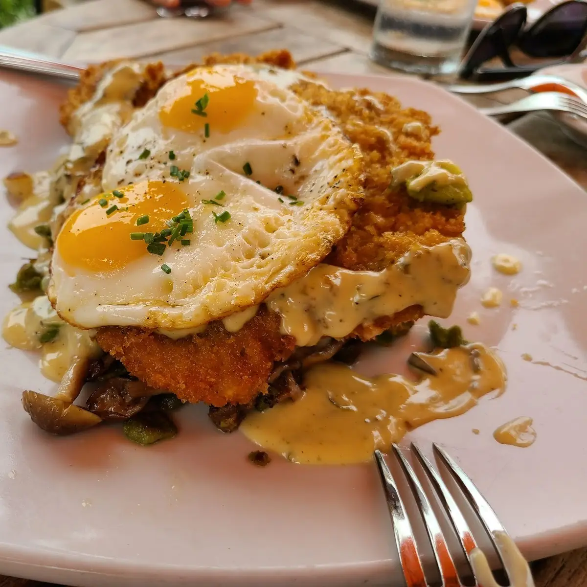 Crispy Jidori Chicken Schnitzel with Maitake Mushrooms