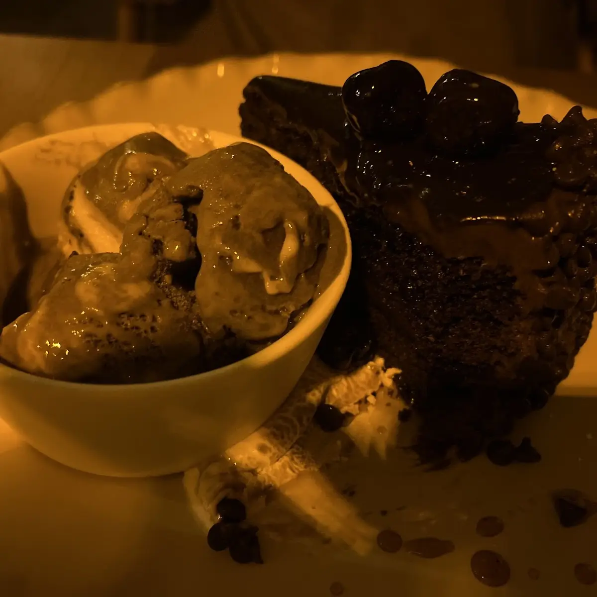 Chocolate Cake with Rocky Road Ice Cream