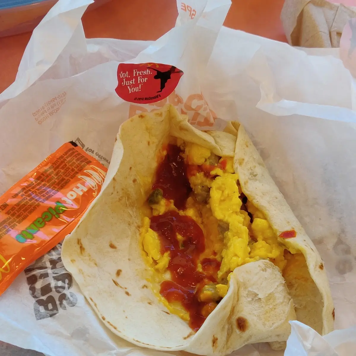 Breakfast Burrito with Hot Sauce