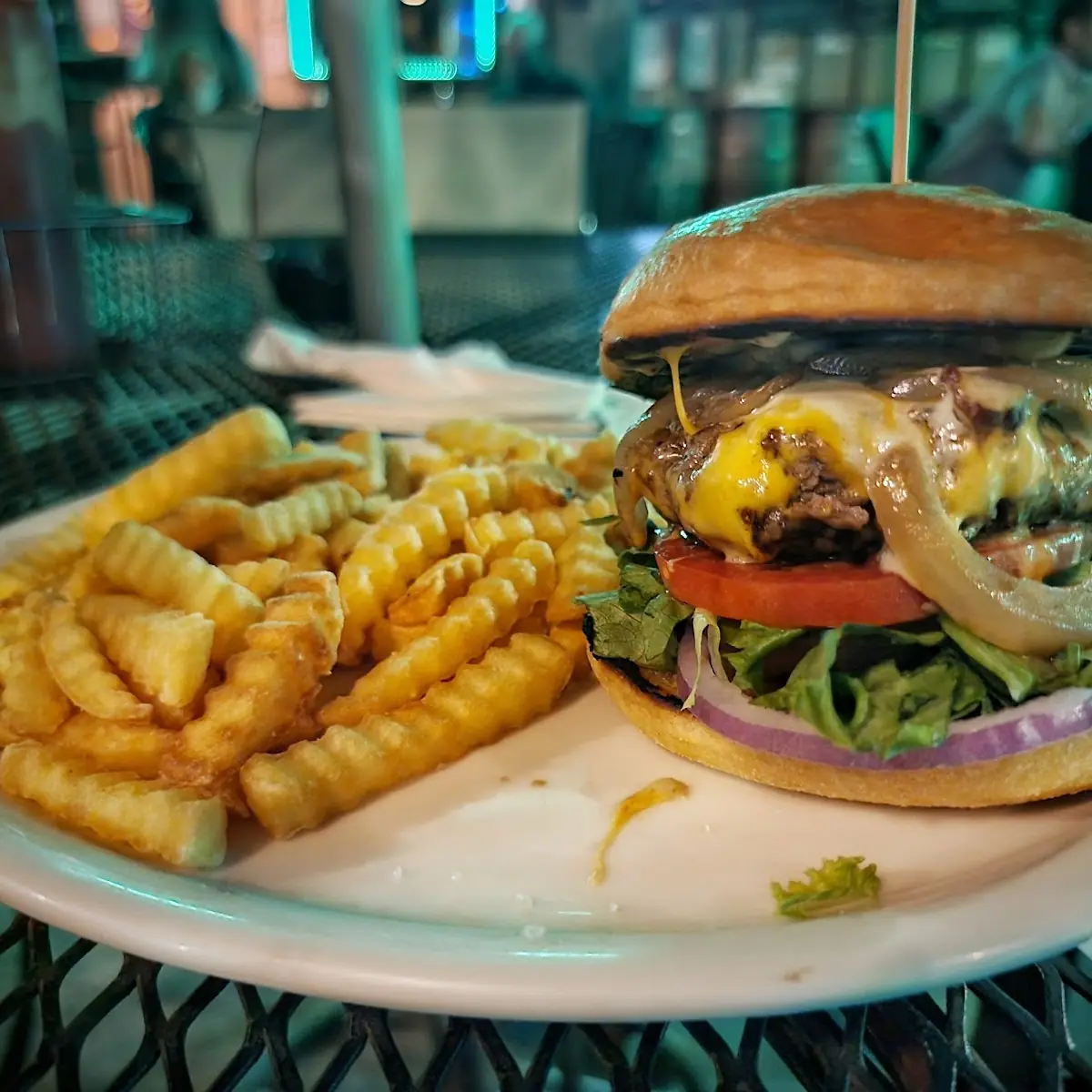 Blarney Burger with Grilled Onions and Blue Cheese