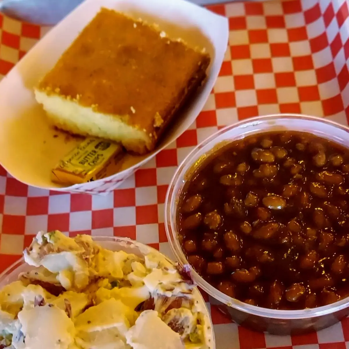 Potato Salad Baked Beans & Corn Bread