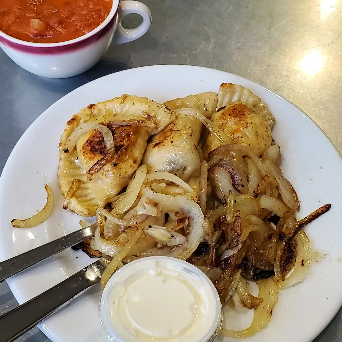 Pierogis and Tomato Basil Soup