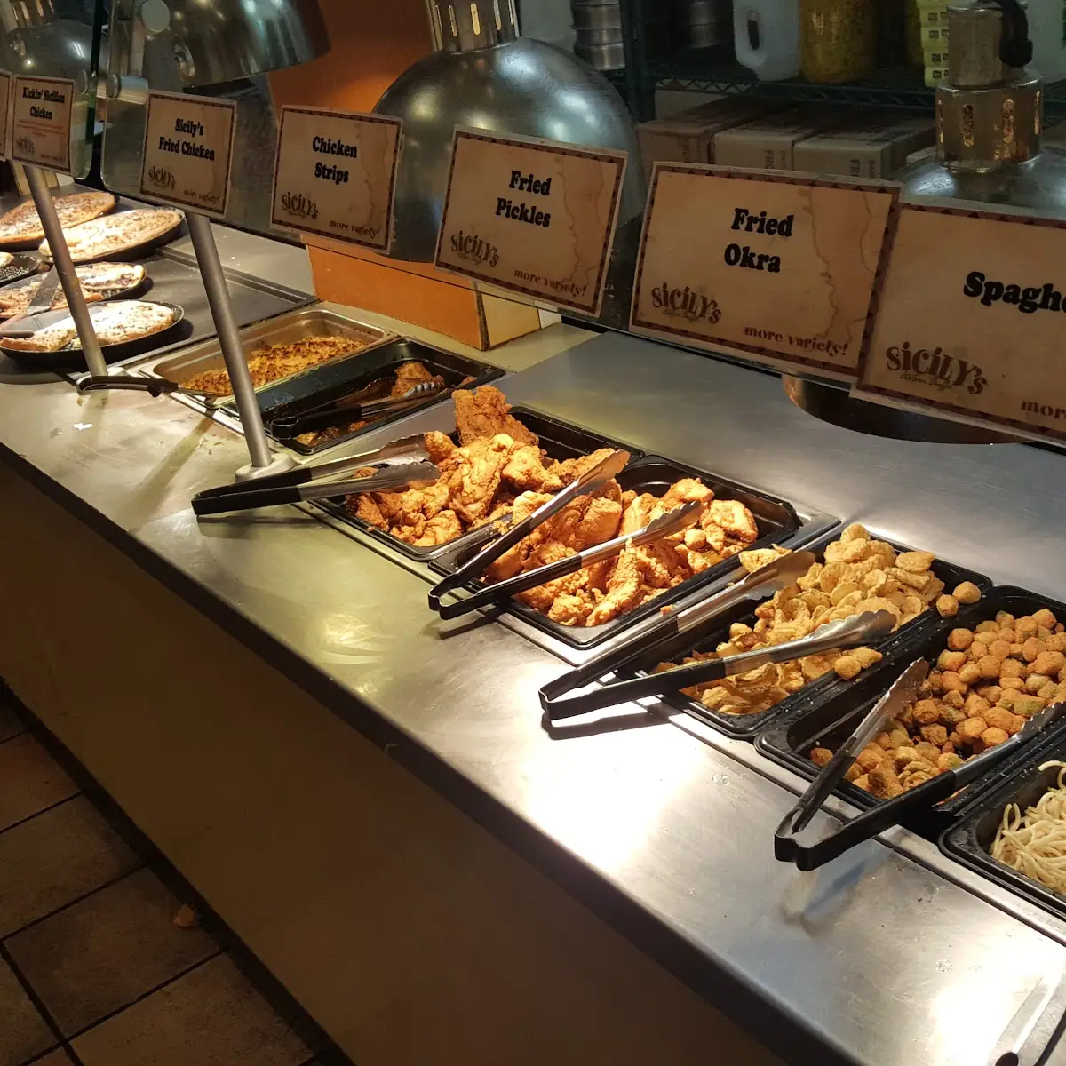 Dessert Pizza Fried Foods on the Buffet