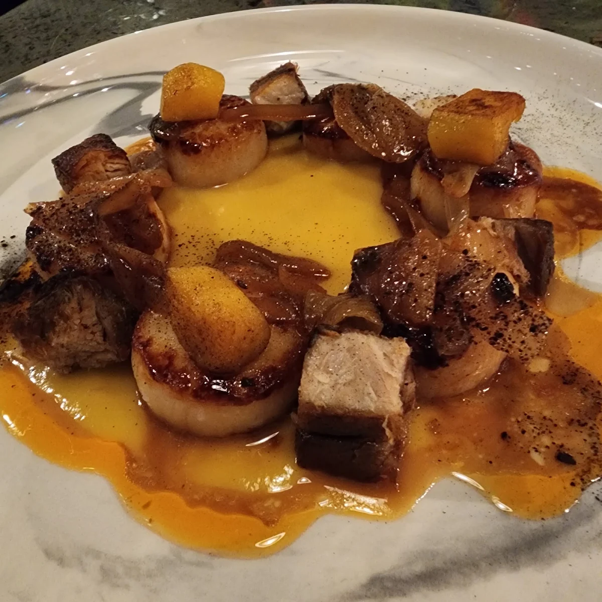 Seared Scallops with Pork Belly