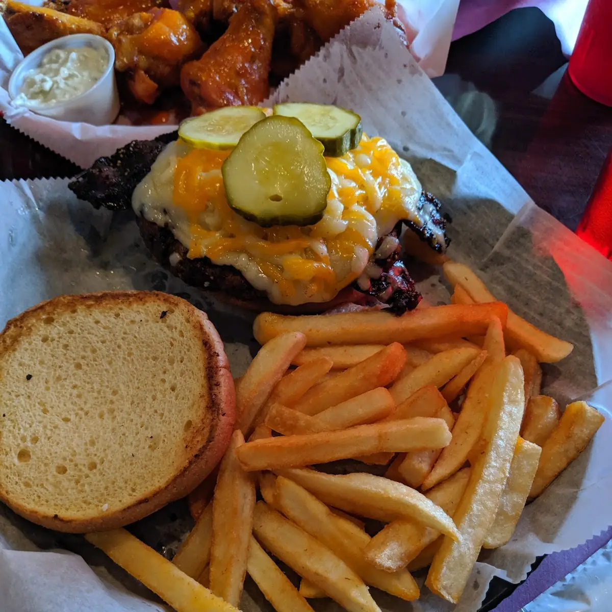 Three Cheese Bacon Burger with Bacon Provolone Cheddar and Swiss