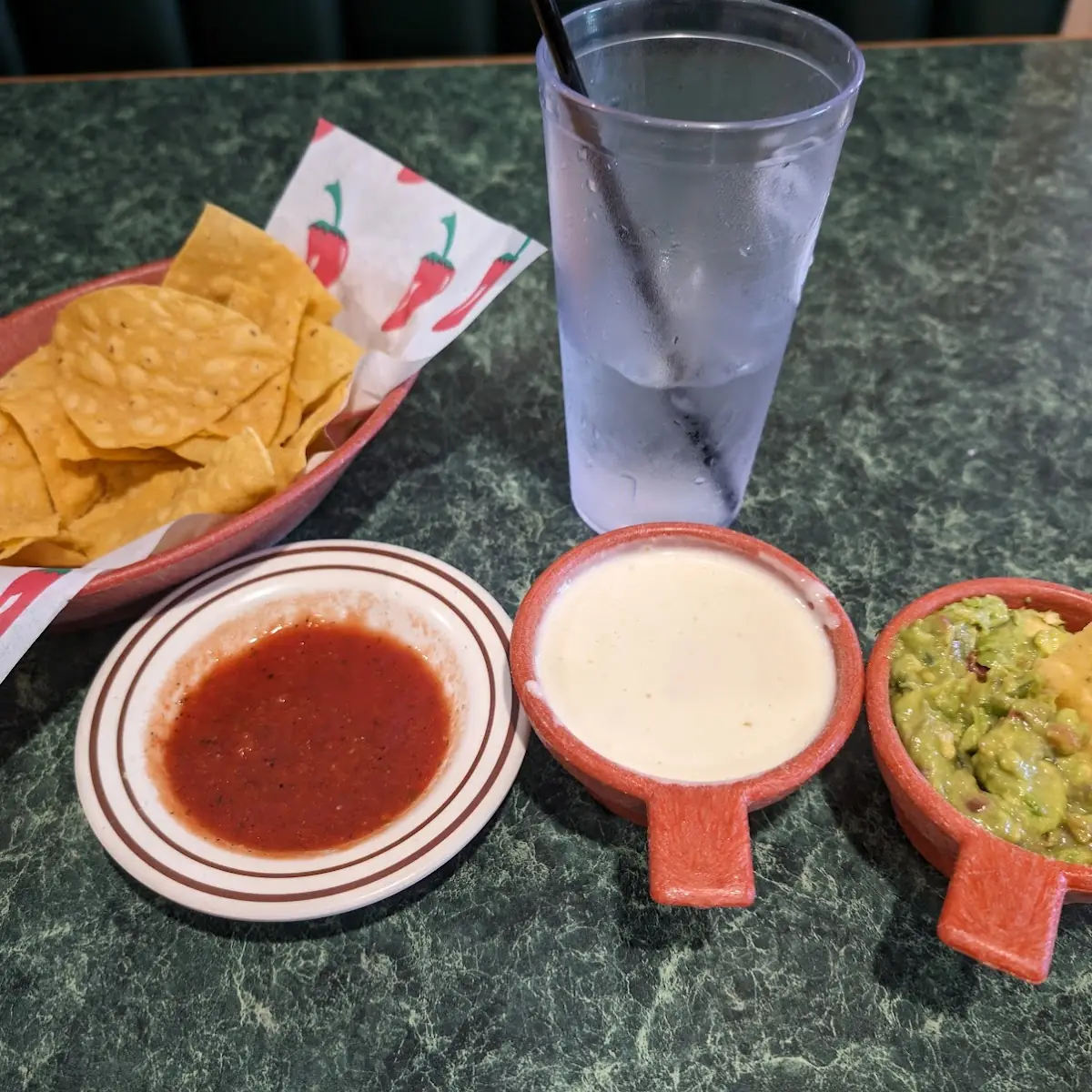 Salsa Small Queso Small Guacamole and Chips