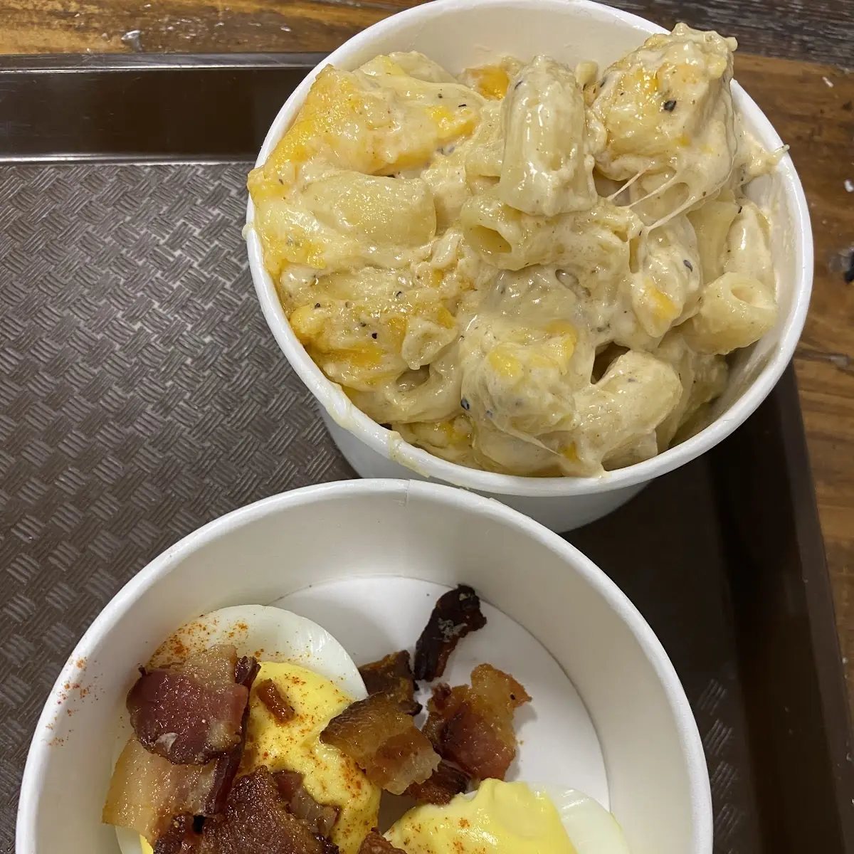 Deviled Egg and Mac and Cheese