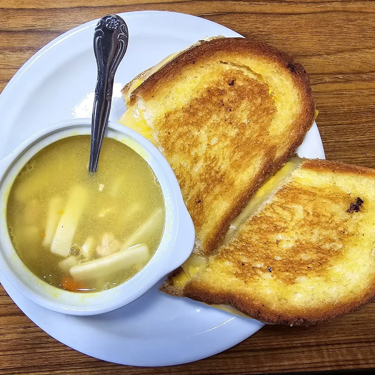 Grilled Cheese Sandwich and Chicken Noodle Soup