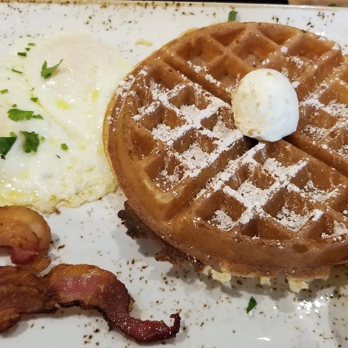 Waffle Scrambled Eggs Bacon