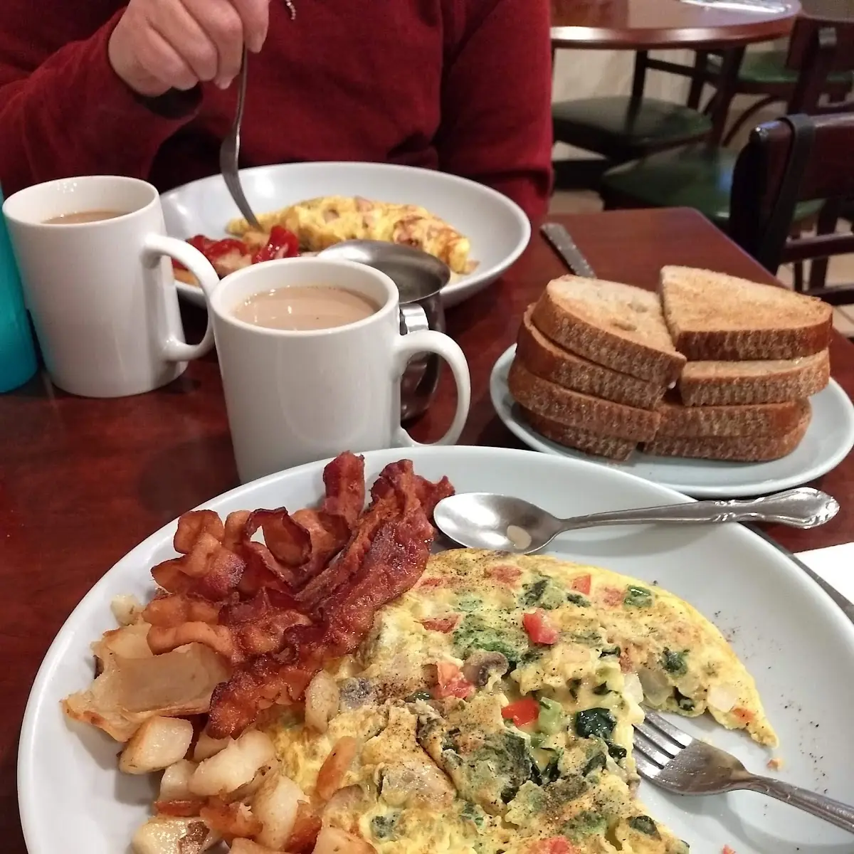Veggie Omlette Bacon Hash Browns