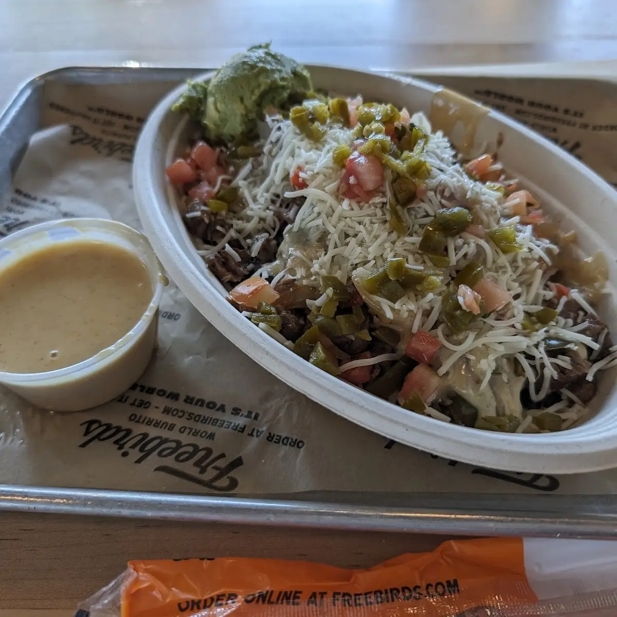 Burrito Bowl with Streak Cheese and Guacamole