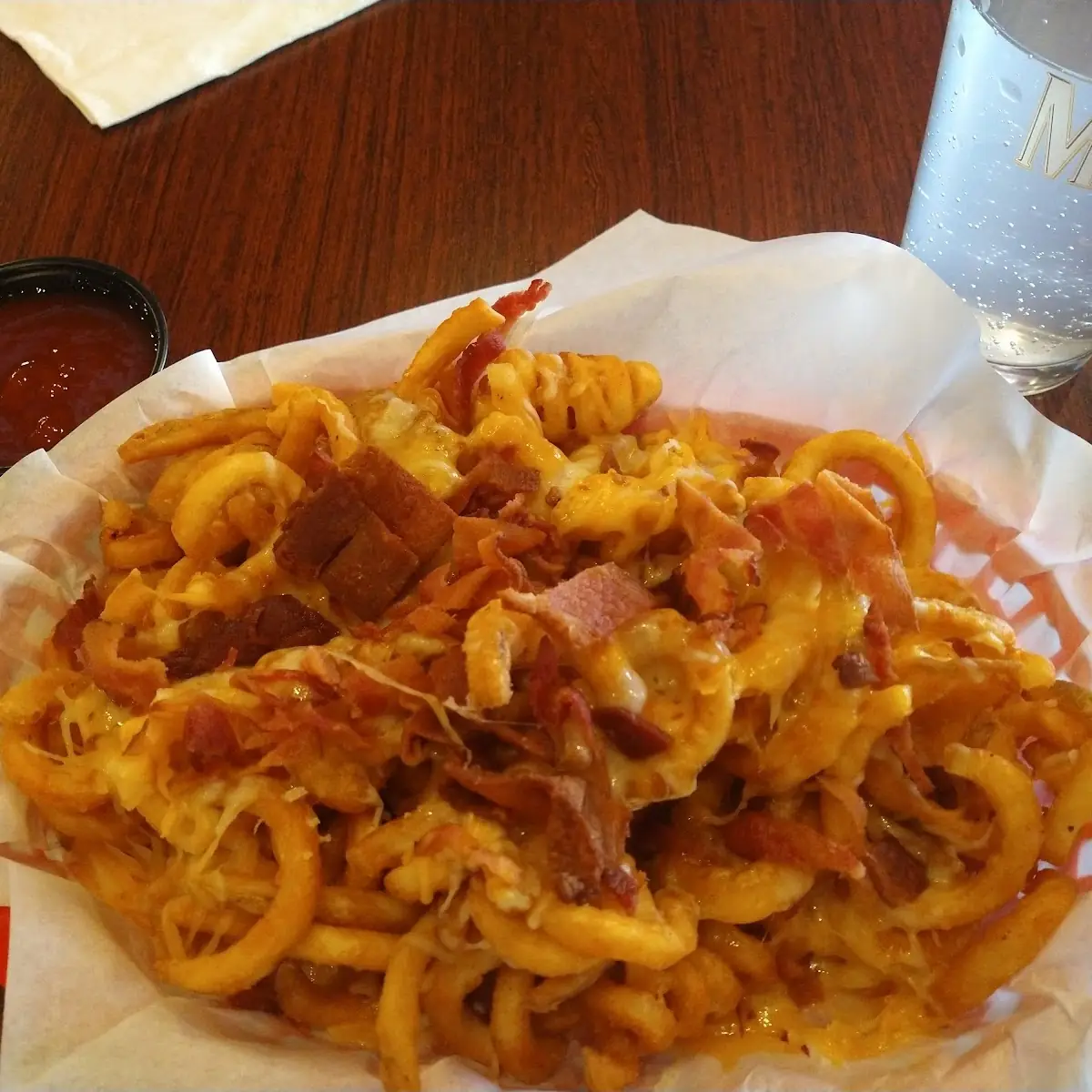 Curly Fries with Cheese and Bacon