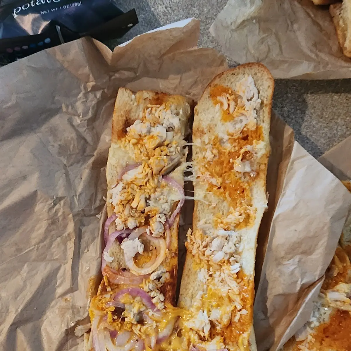 Buffalo Chicken Melt on a Baguette