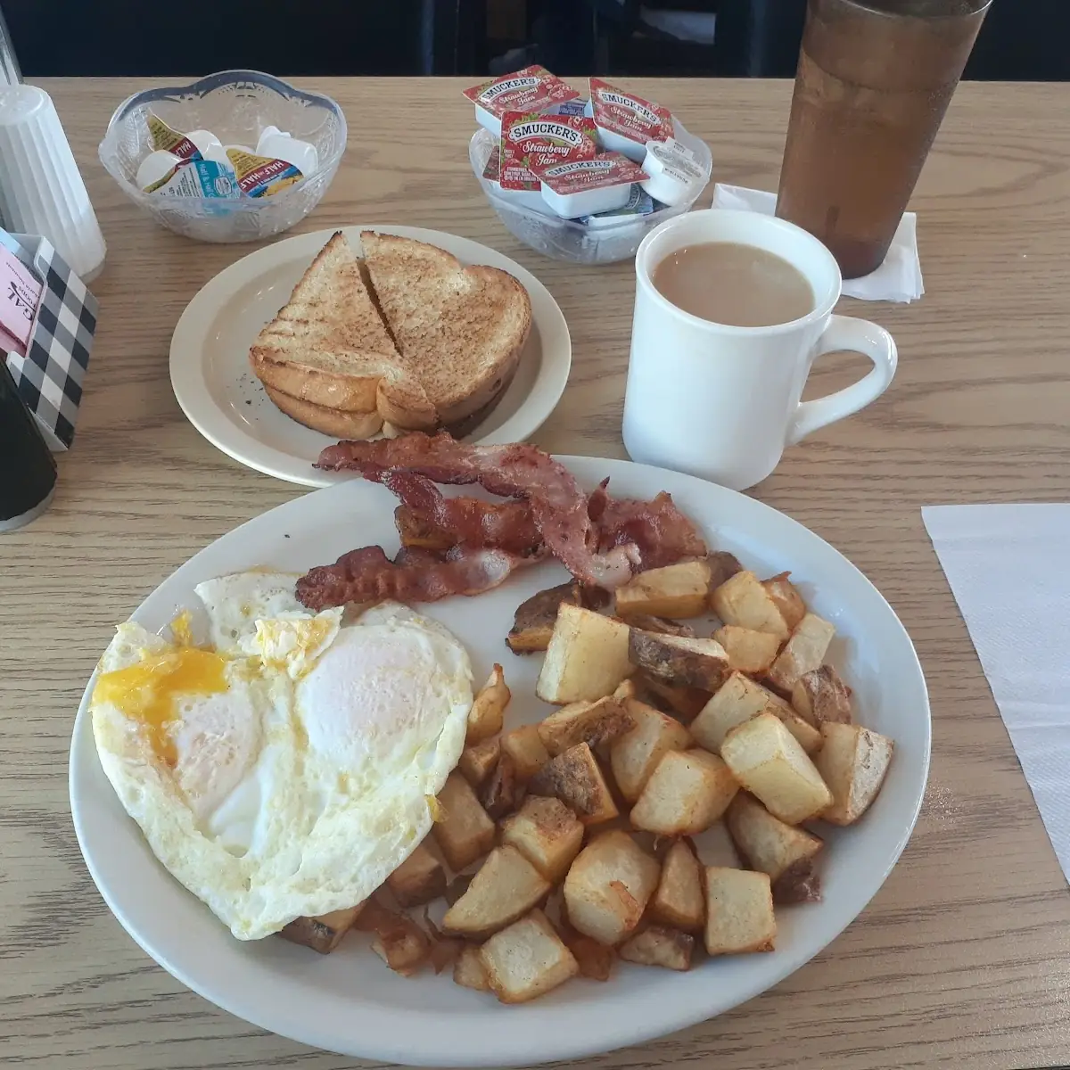 2 Eggs over Medium with Home Fries and Bacon
