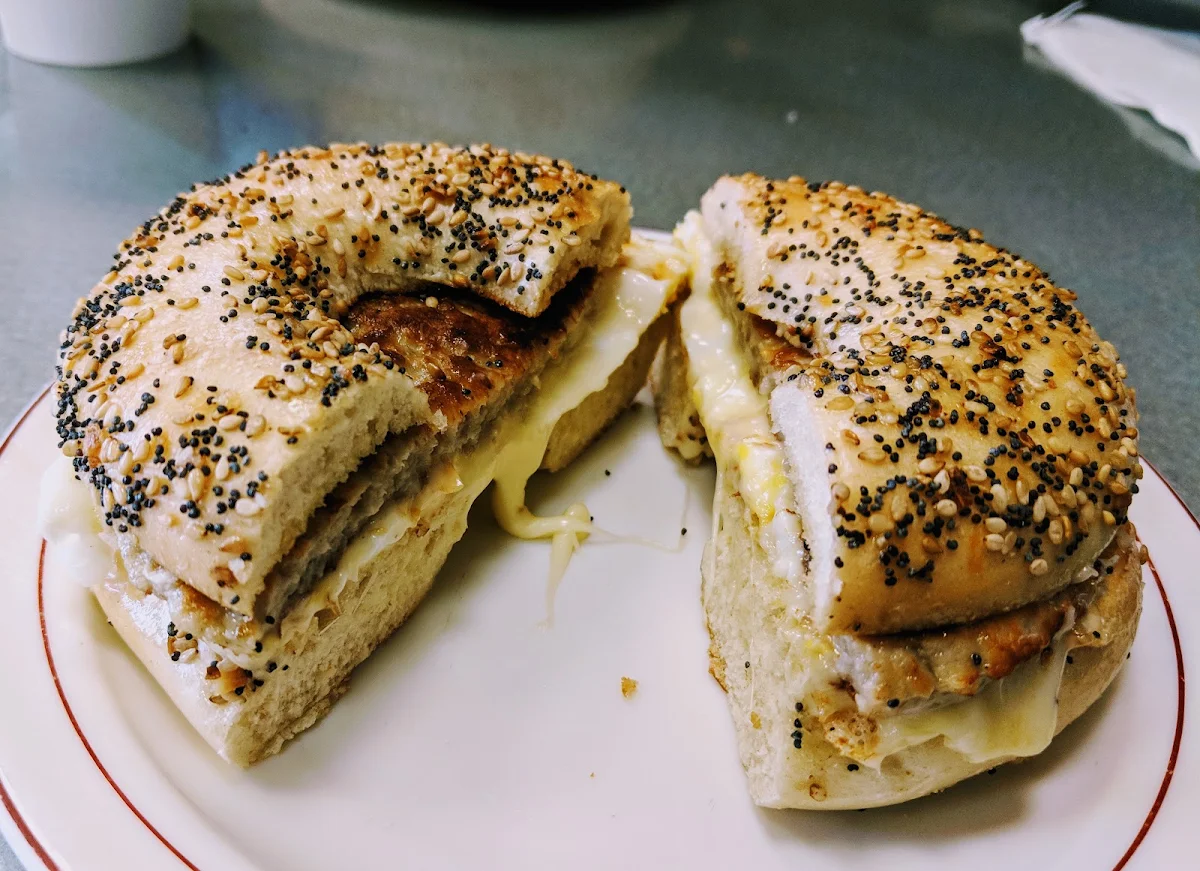 Sausage Egg and Cheese on an Everything Bagel