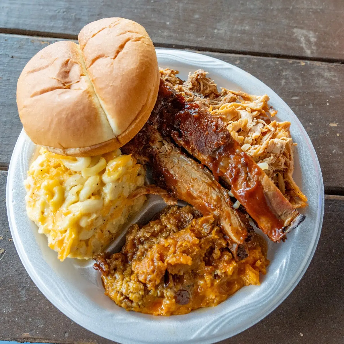 Pulled Chicken Pulled Pork Pork Ribs Sweet Potato Caserole Macaroni and Cheese
