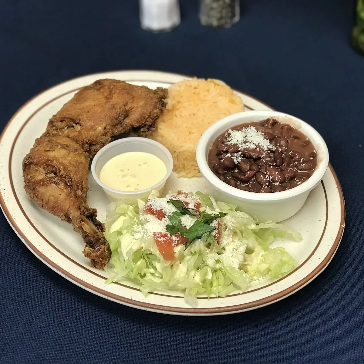 Fried Chicken Plate with Rice and Beans