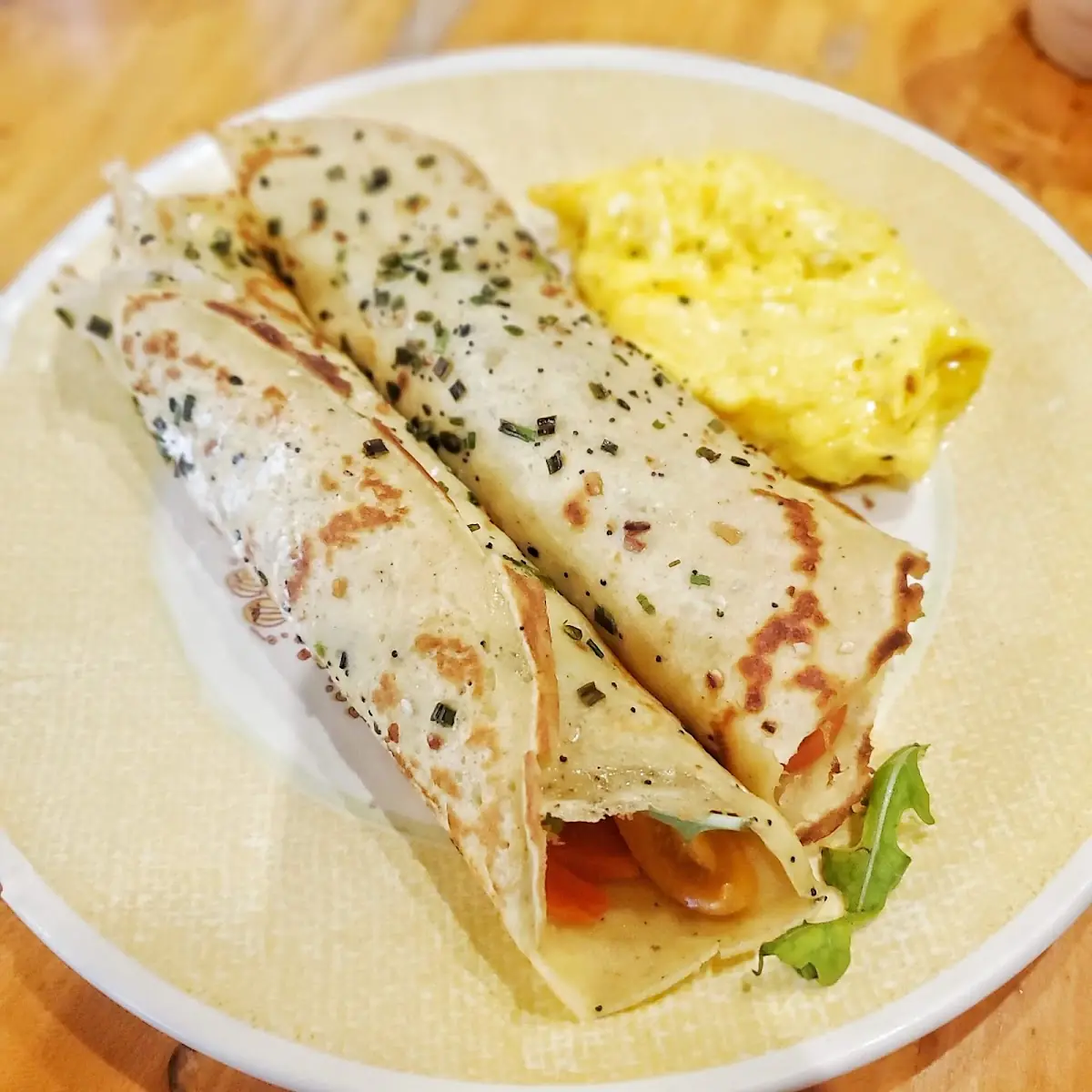 Lox Crepes with Scrambled Eggs