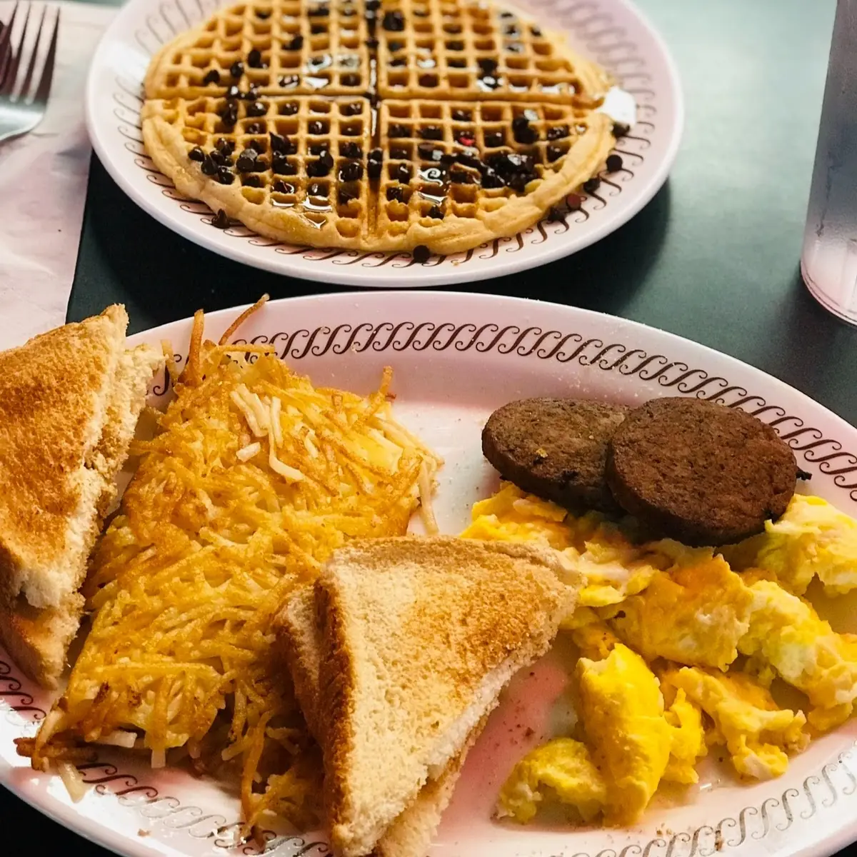 Waffle and Toast with Hash Browns