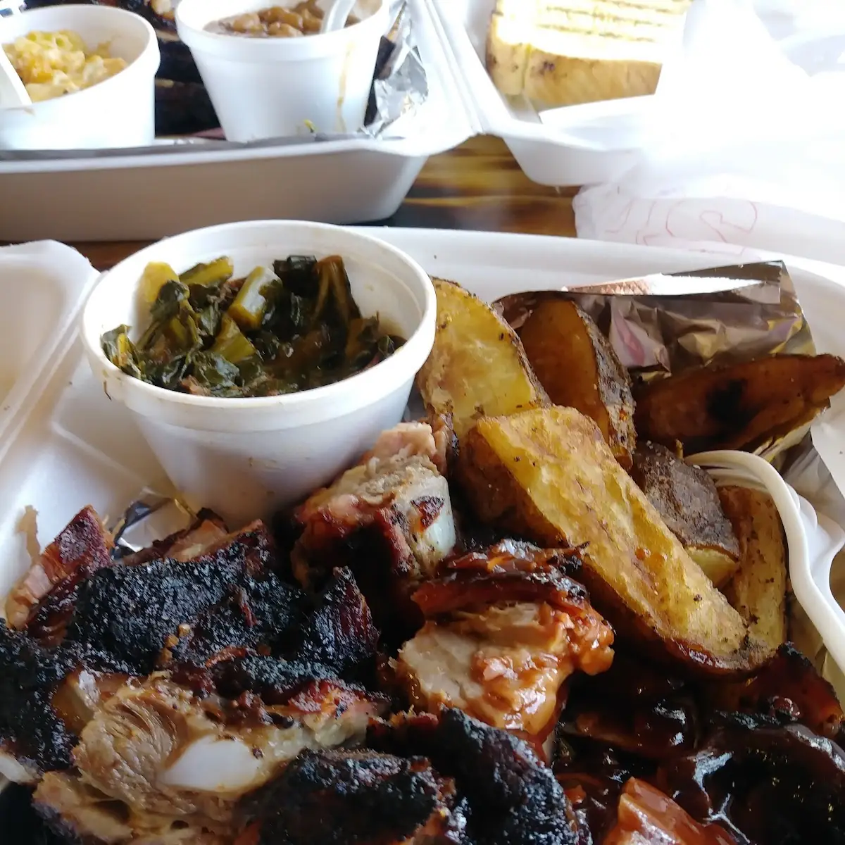 Rib Tips Broasted Potatoes and Collard Greens