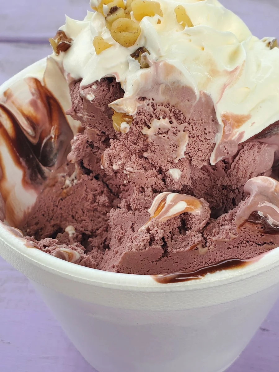 Raspberry with Hot Fudge Sundae
