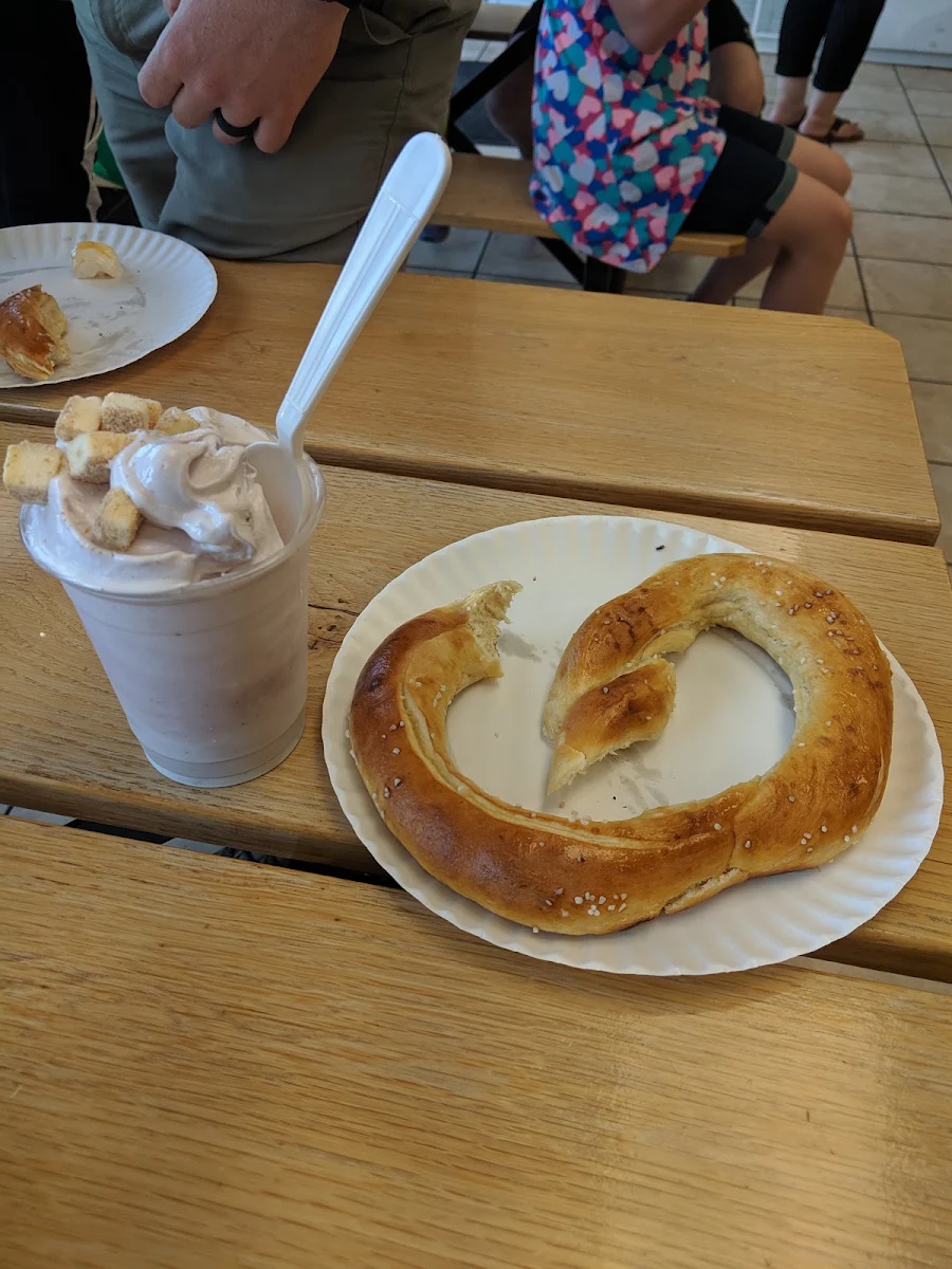 Raspberry Cheesecake Shake and Soft Pretzel