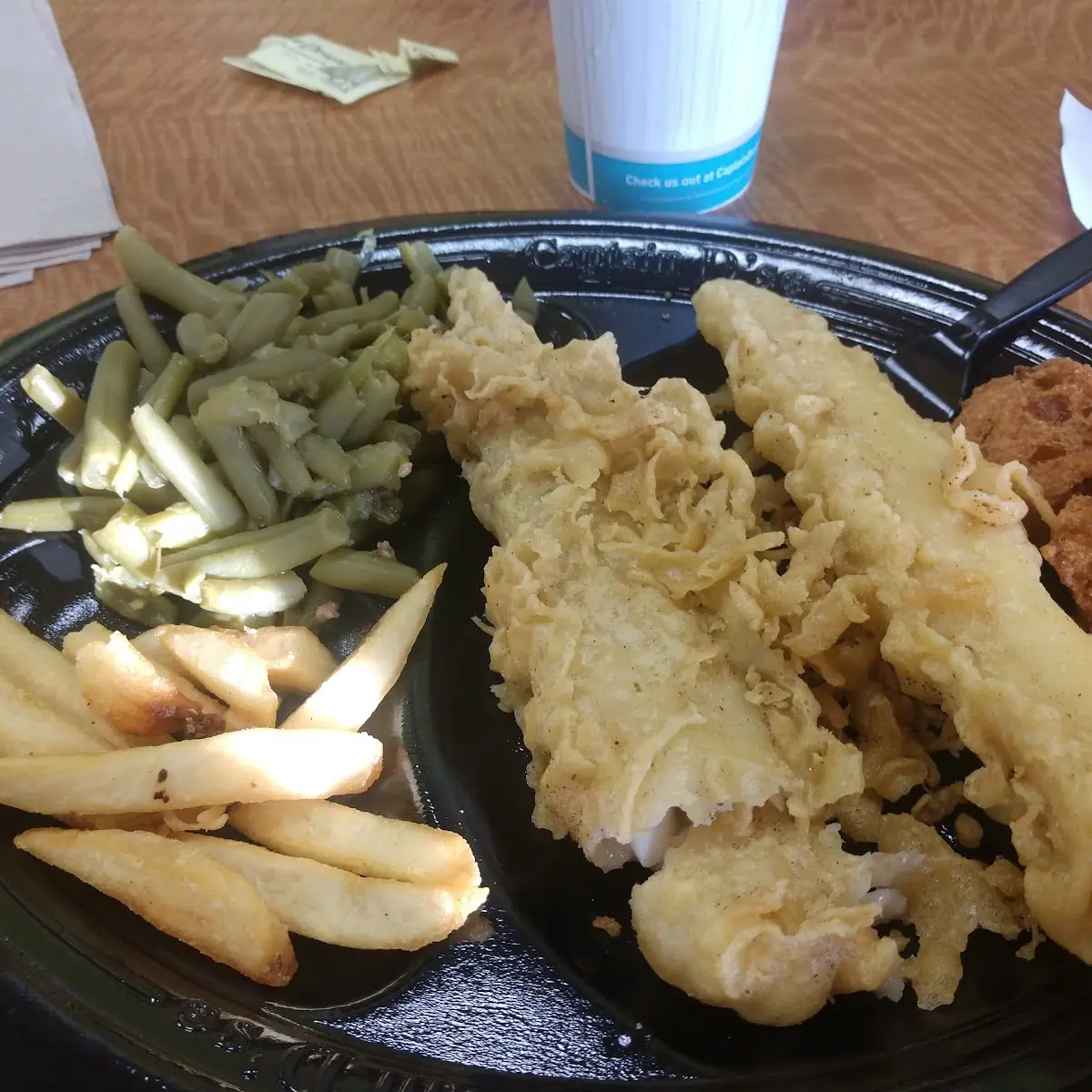 2 Piece Batter Dipped Fish with 2 Sides and Unsweetened Tea