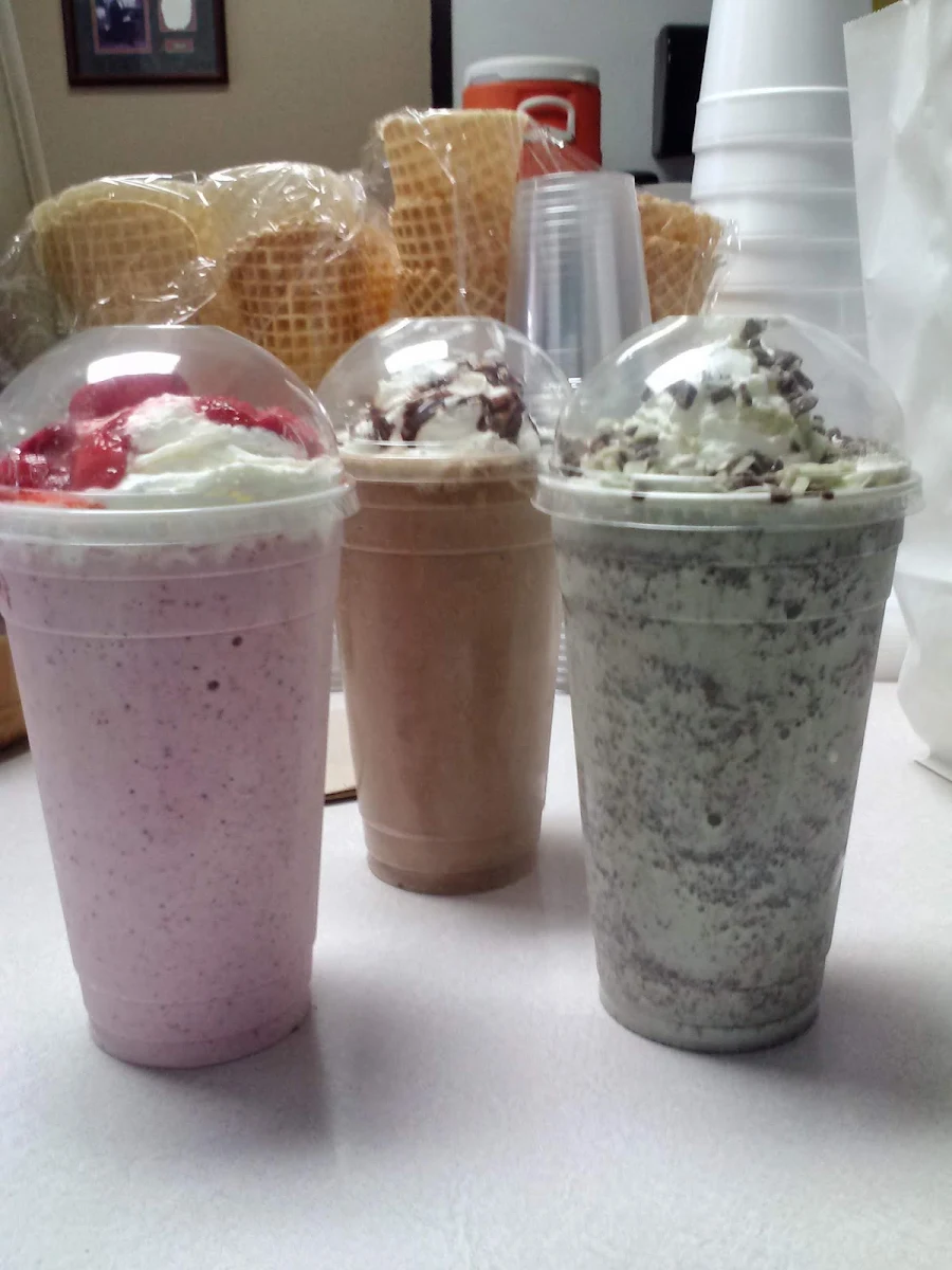 Strawberry Shake Chocolate Shake and Andy's Mint Shake