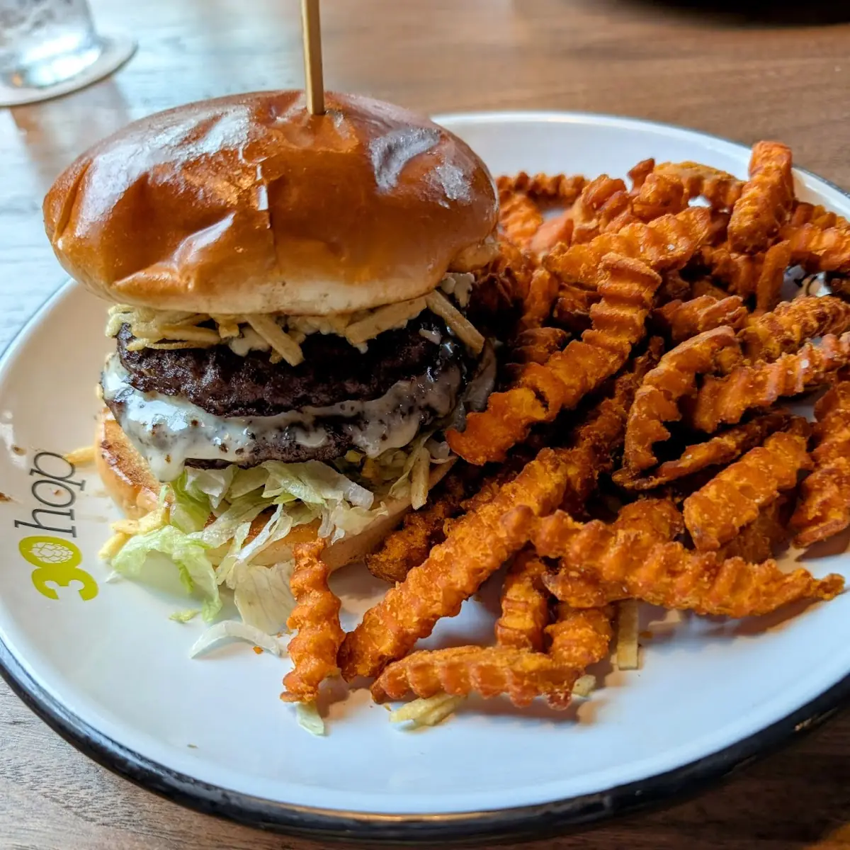 Double Patty Burger with Waffle Fries