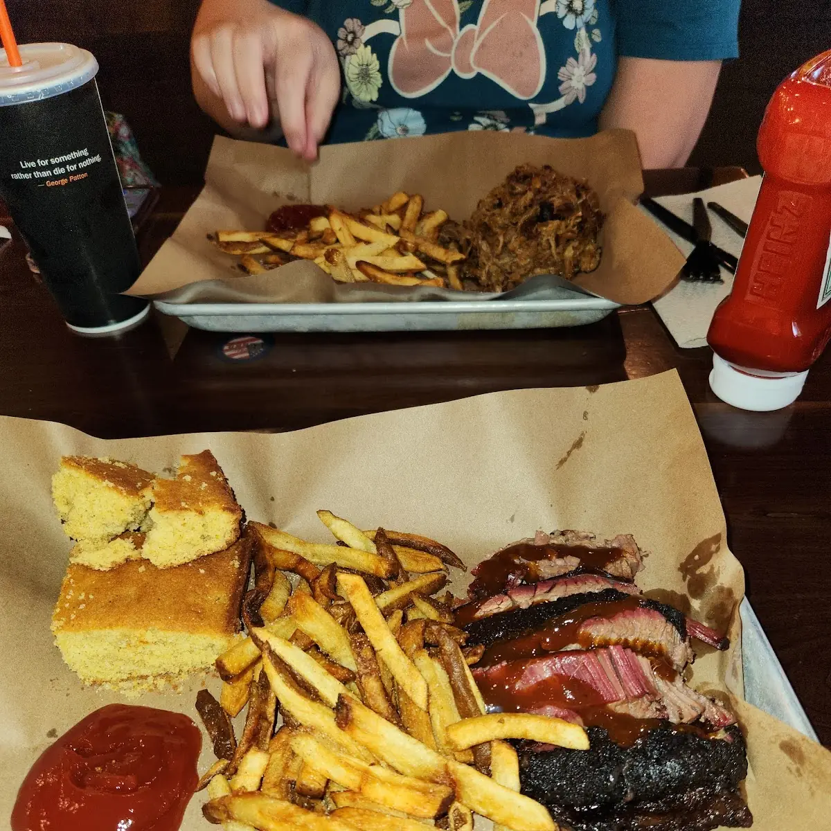 Brisket Sandwich with Fries and Collard Greens