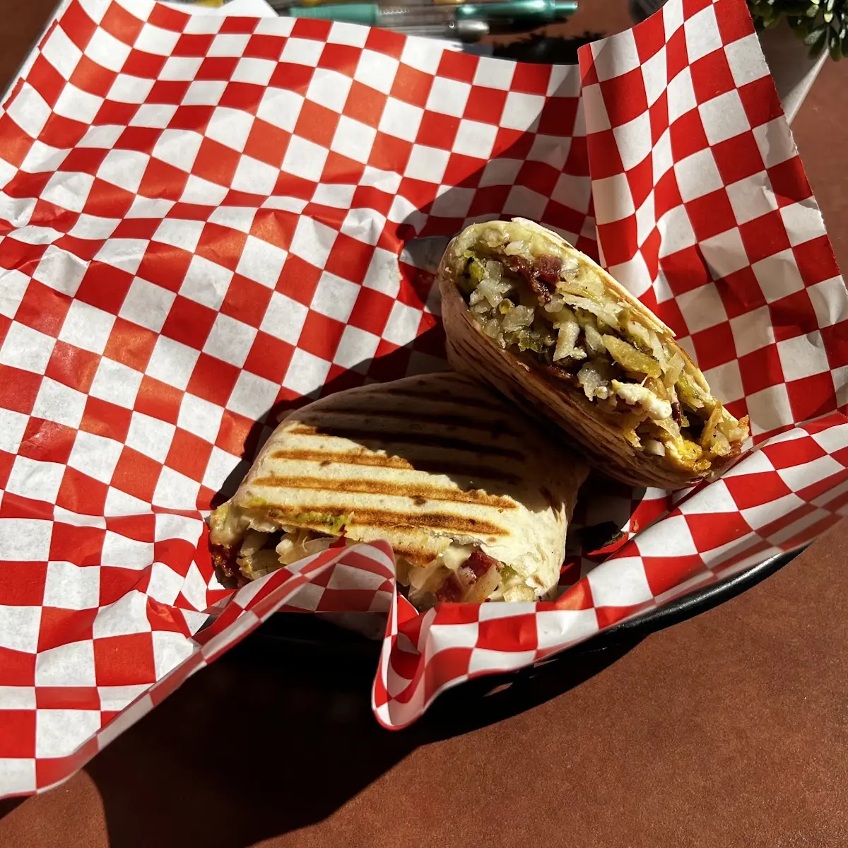 Bacon Breakfast Burrito w Green Chili