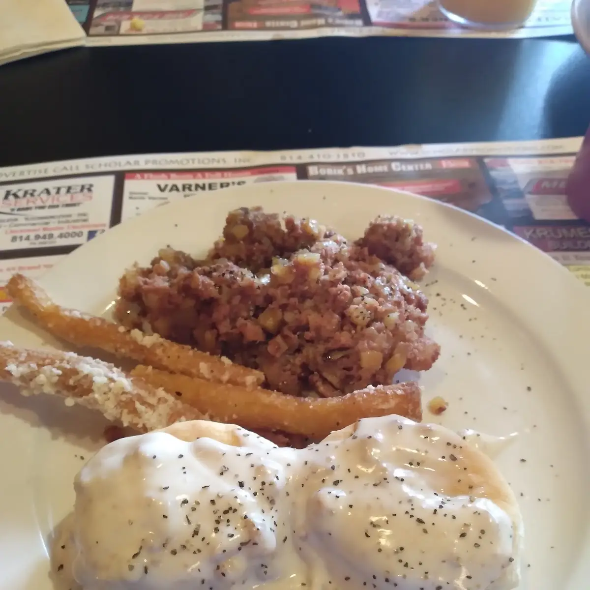 Biscuts and Gravy Corned Beef Hash and Funnel Fries
