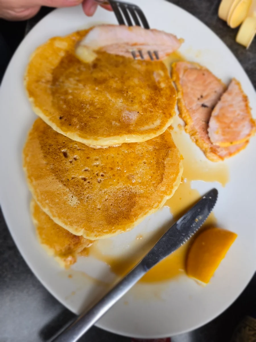 Pancakes Back Bacon Real Maple Syrup