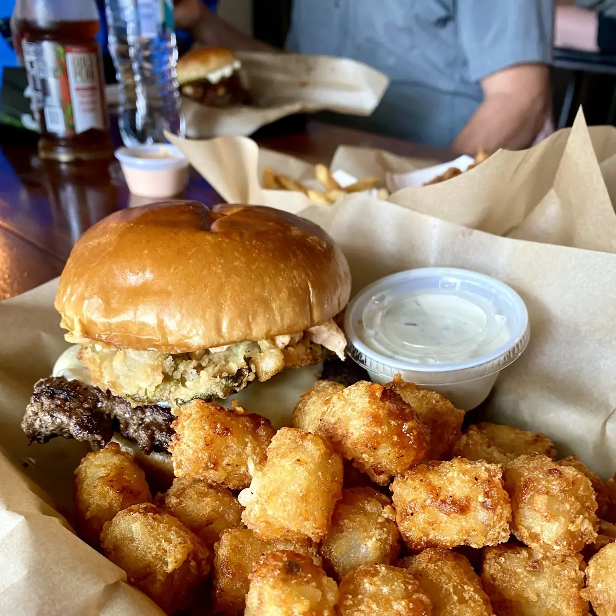 Double Patty Burger and Tater Tots