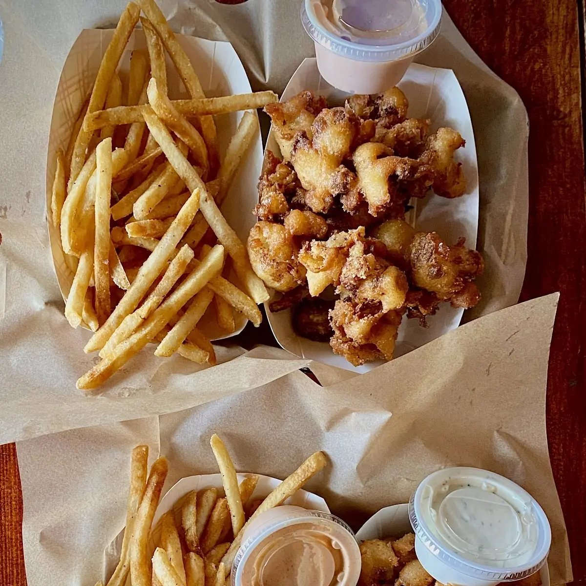 French Fries with Rosemary Salt and Fried Cauliflower