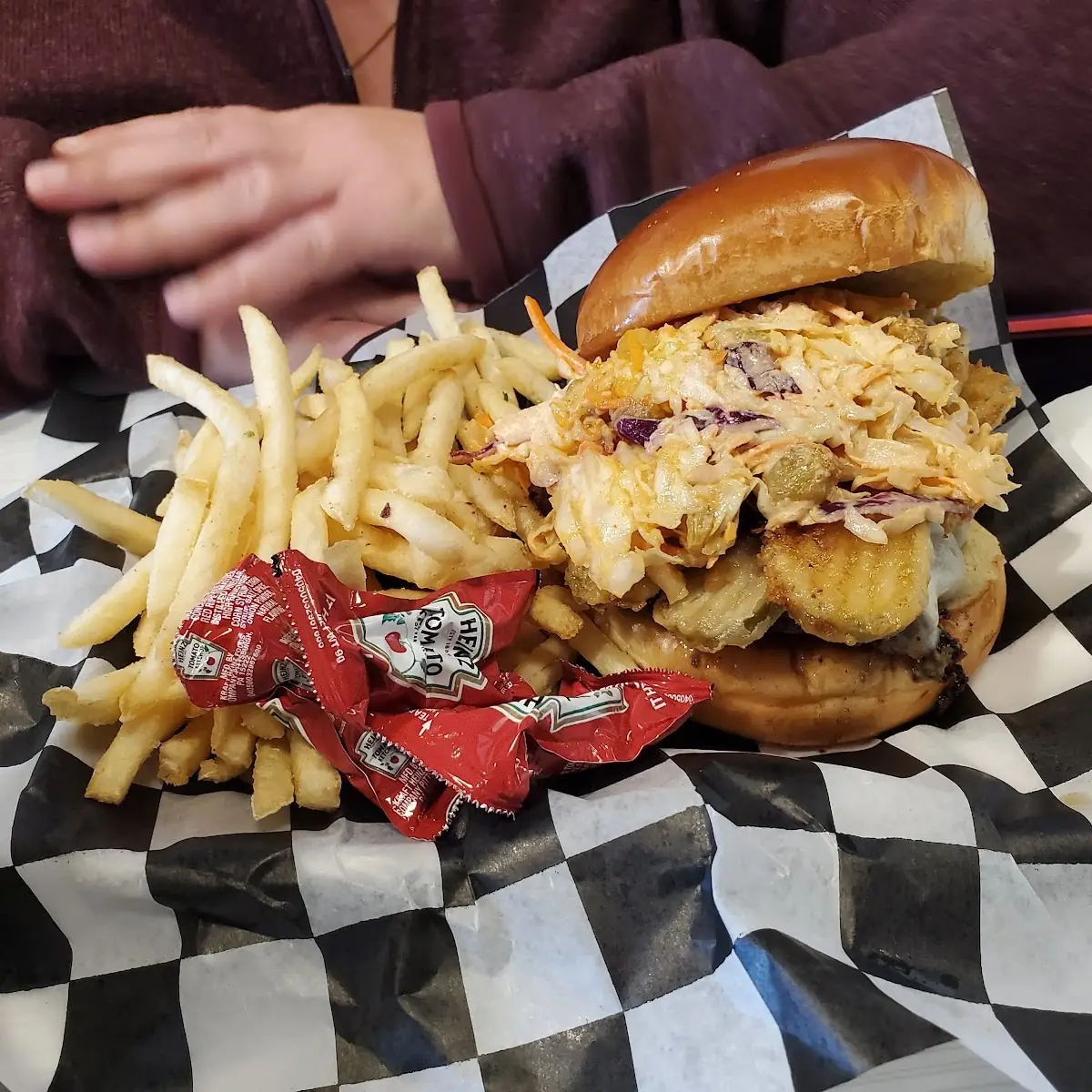 Fried Pickle Burger and Fries