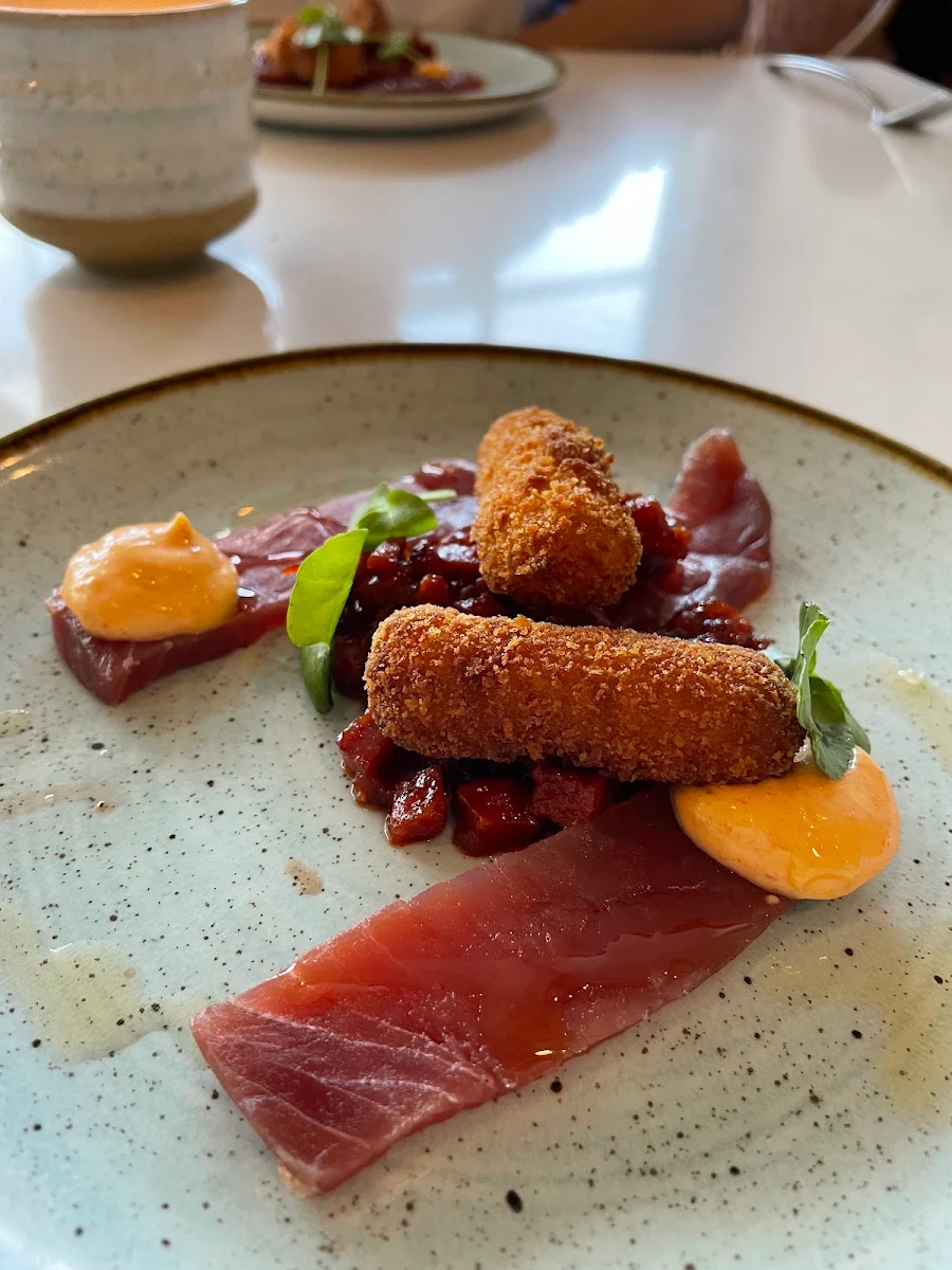 Tuna with Chorizo and Salted Cod Croquette, Bills Fishhouse & Bar