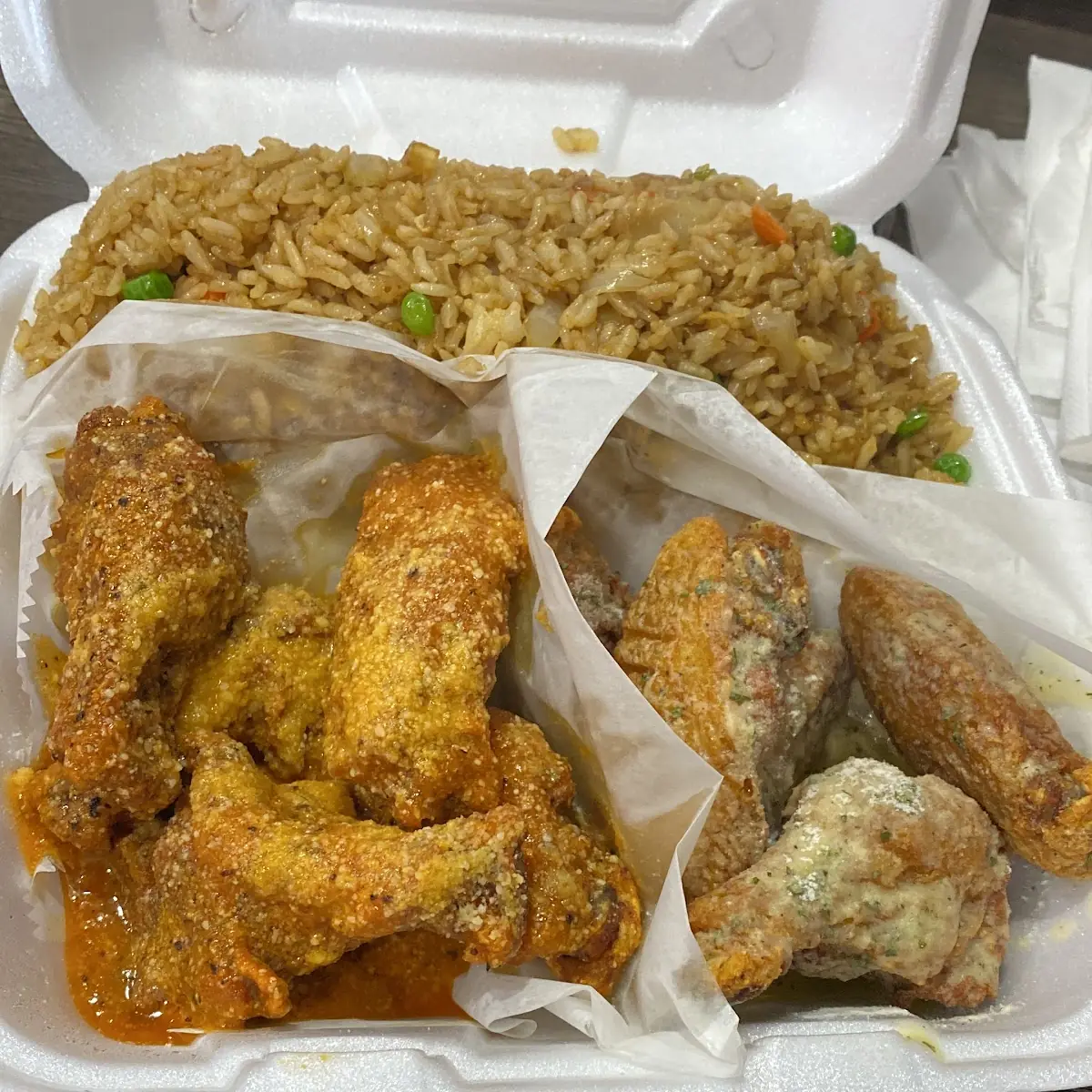 Fried Rice and Spicy Garlic and Parmesan Wing Combo