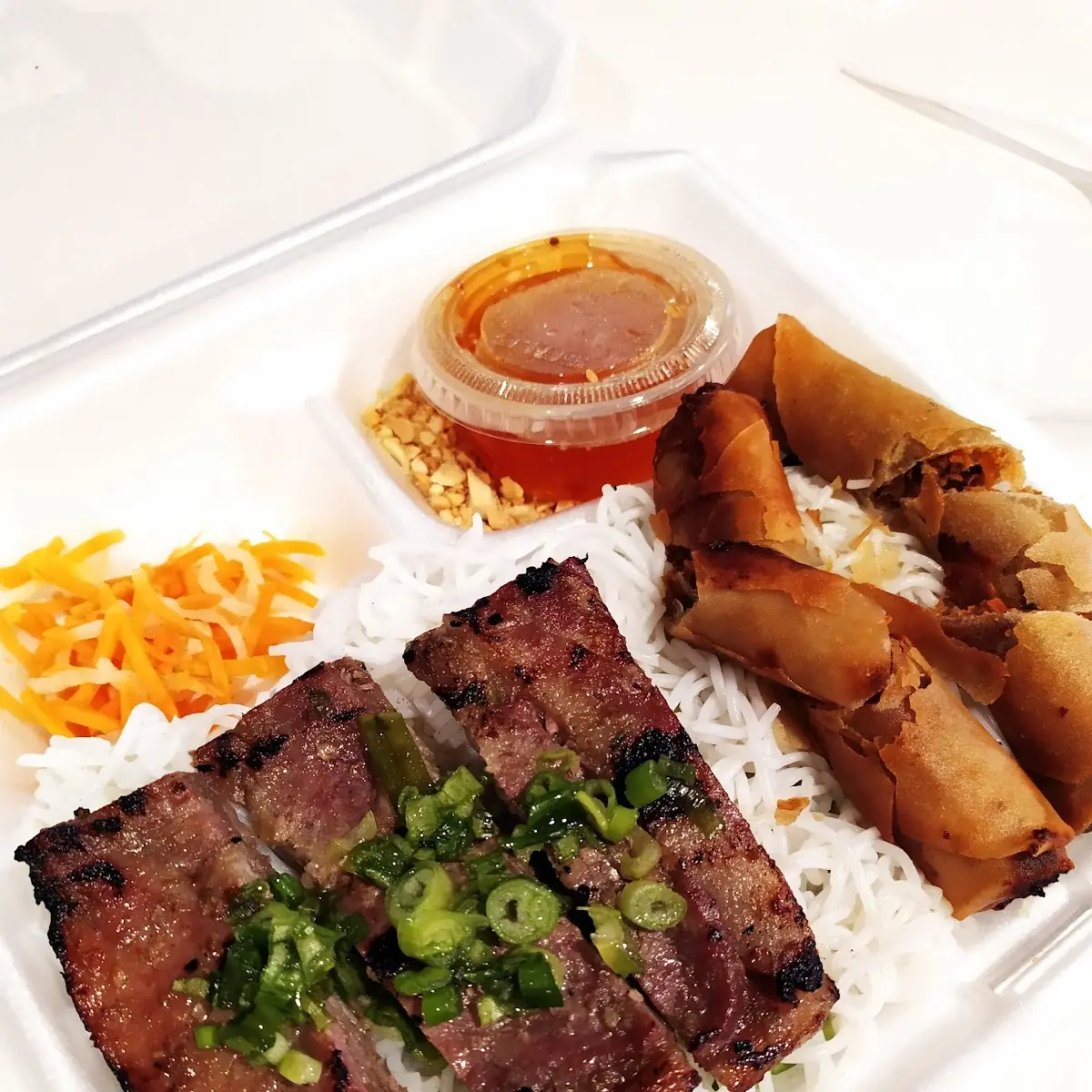 Vermicelli with BBQ Pork and Egg Rolls