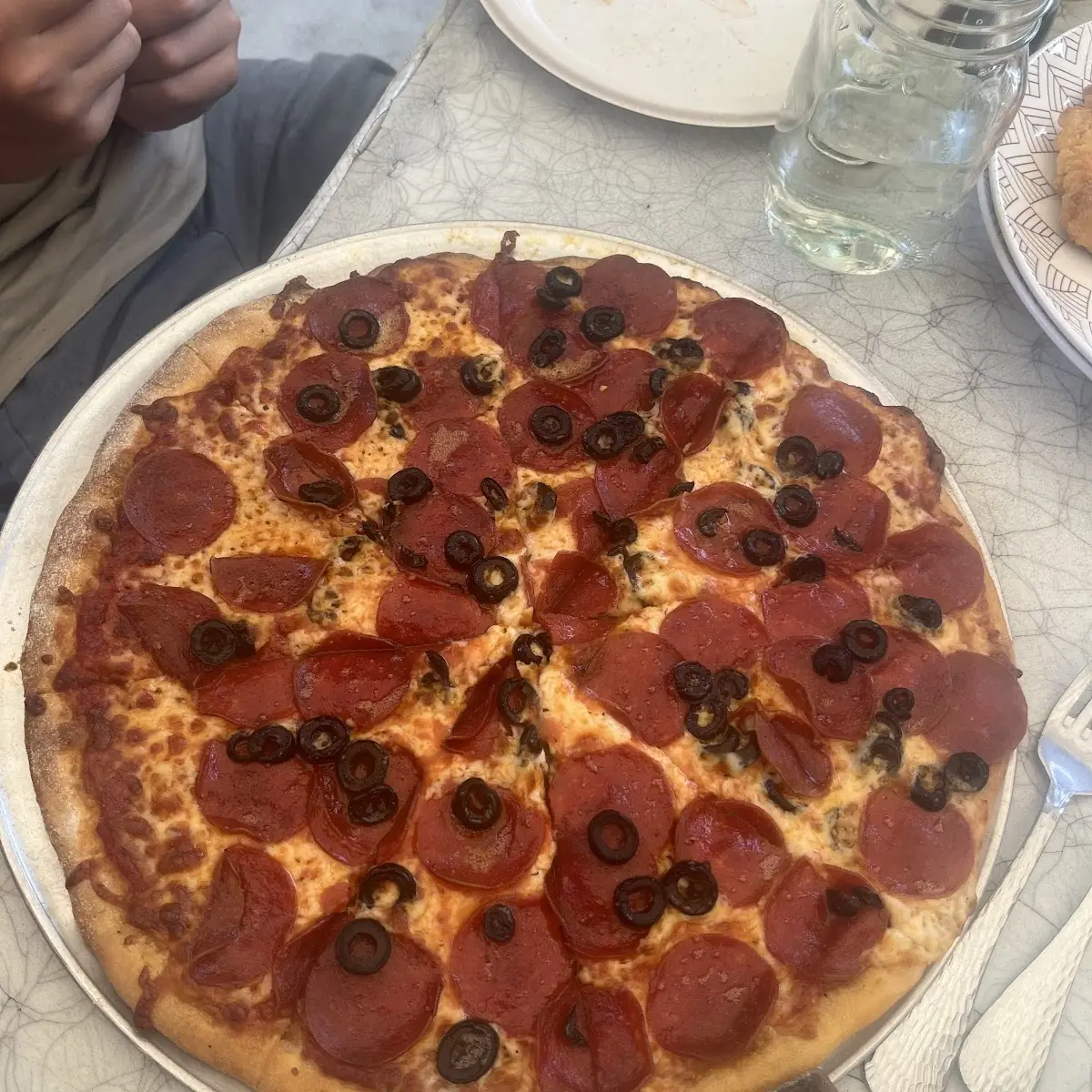 Pepperoni and Black Olive Pizza