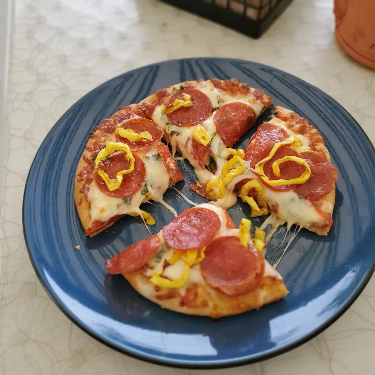 Pepperoni Pizza with Banana Peppers and Spinach