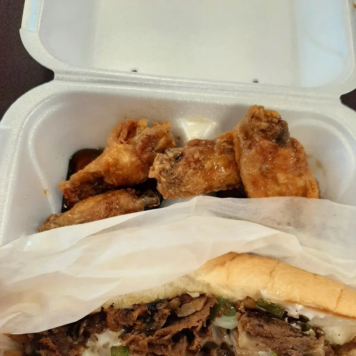 Philly Cheese Steak Sandwich and Wings Combo