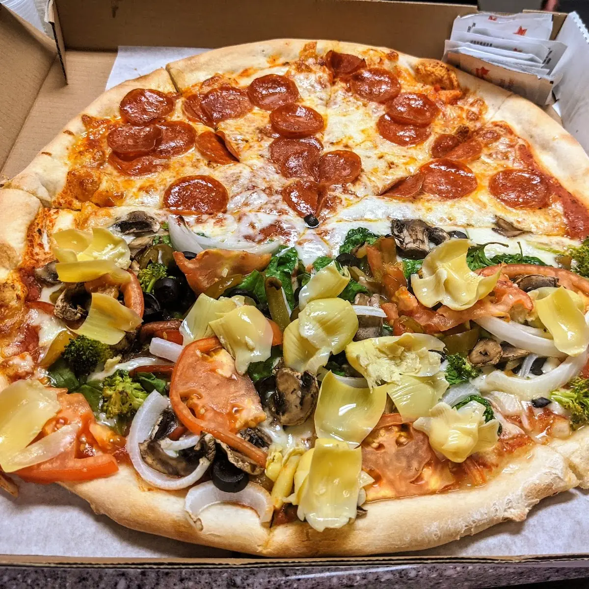 Veggie and Pepperoni Pizza