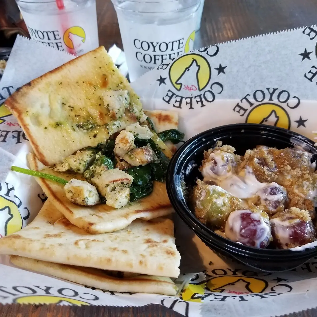 Chicken and Spinach Flat Bread with Grape Salad